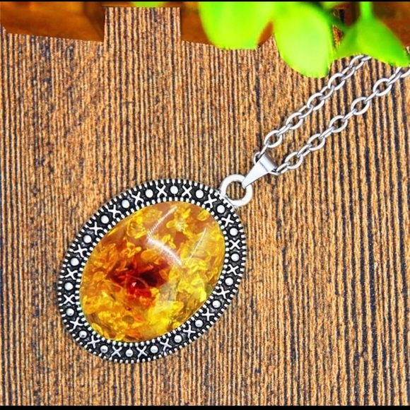 Oval Simulated Warm Amber Necklace Bracelet Ring Jewelry Set - Picture 2 of 6